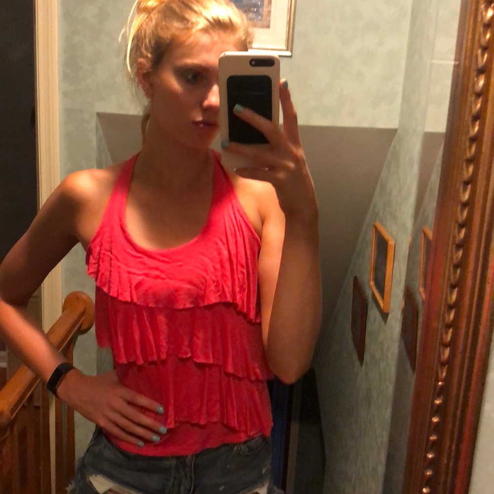 Pink Ruffled Tank Top